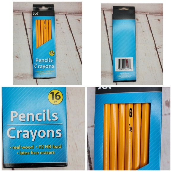 Real Wood Latex Free Eraser HB Lead Yellow 16 Pack Jot #2 Pencils School Office - Picture 2 of 5